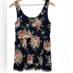 Anthropologie Sunday in Brooklyn Mesh Sleeveless Navy Floral Flowy Blouse- Small